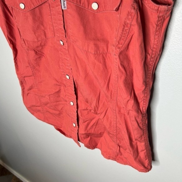 Carhartt Shirt Womens Red Poplin Snap Front Sleeveless Collared Blouse sz small - Picture 5 of 8